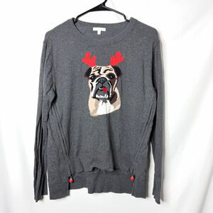 Women's LISA TODD Gray Bulldog Christmas Crew Neck Sweater M